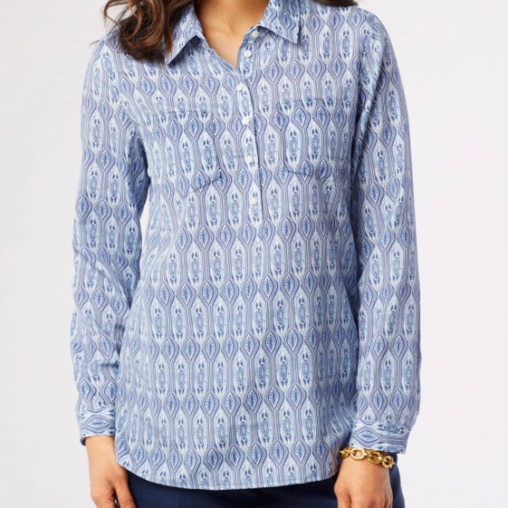 Pendleton Light Blue Geometric Blouse - image 1